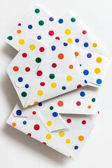 Obraz premium Colorful polka dot envelopes on white background.