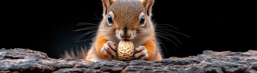 Obraz premium Close-Up of a Squirrel Holding a Peanut in its Paws, with Detailed Texture of its Fur and the Peanut, Adorable Wildlife Photography