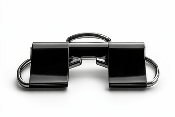 Black metal binder clip isolated on white.