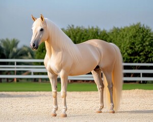 Obraz premium Golden Horse Silhouetted in Warm Sunset Light, Standing Majestically in a Pasture, a Breathtaking Display of Beauty and Serenity