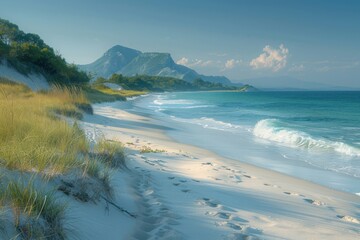 Fototapeta premium Pristine Beach with Natural Dunes and Peaceful Vibes
