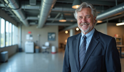 Confident Senior Executive Smiling in Modern Office Space