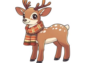 Obraz premium Cartoon Deer Wearing a Scarf
