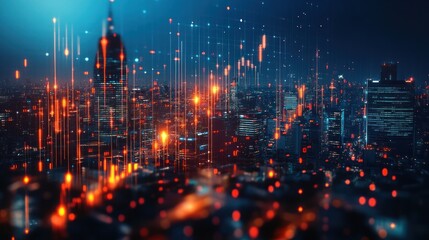 Fototapeta premium Cityscape with Futuristic Digital Connections