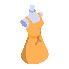 Manneken wearing frock with belt isometric flat design, Handcrafted symbol, Perfect fit clothing sign,Sew and Tailor materials stock illustration, female dressed mannequin concept