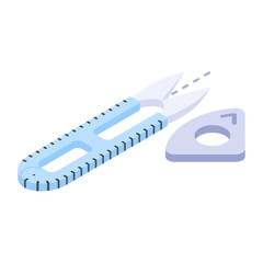 Loose thread trimmer isometric flat design, Handcrafted symbol, Perfect fit clothing sign,Sew and Tailor materials stock illustration, Thread Clipper and Chalk concept