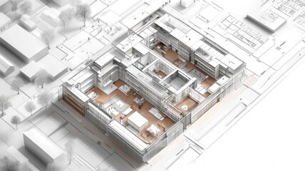 Aerial view of a modern architectural building design.