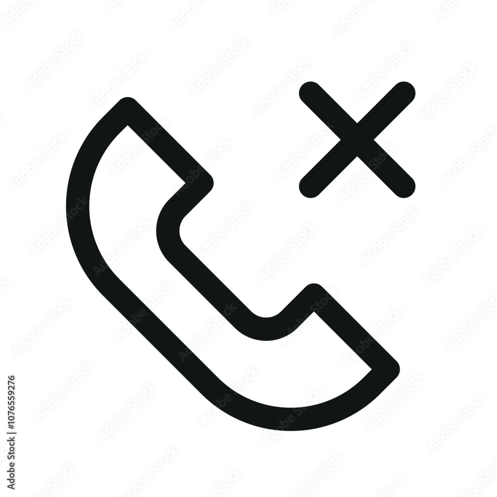 Poster missed call ui icon, telephone with cross simple line user interface vector symbol
