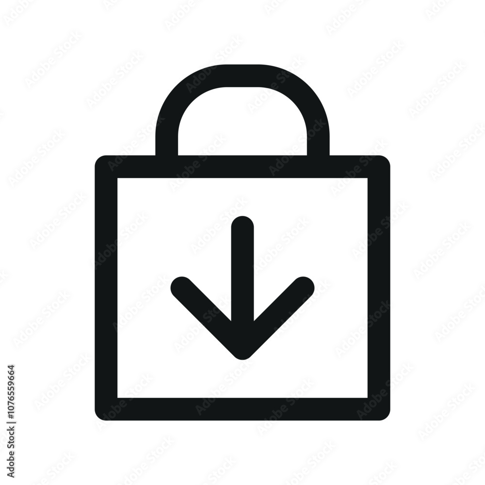 Poster download shopping bag ui icon, shopping bag with arrow down simple line user interface vector symbol