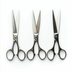 Three pairs of shiny metal scissors.