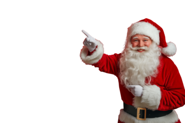 Isolated santa claus is pointing and smiling. Santa is holting a sign. Advertisement. Transparent. Template. 