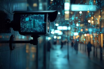 CCTV Camera with Data Overlay in Urban Setting