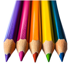 Colorful pencils arranged in a row isolated on transparent background.