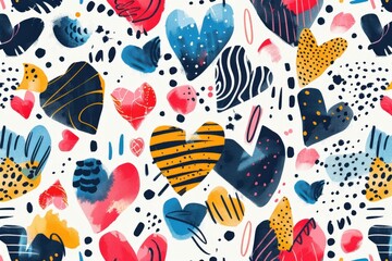 Abstract Watercolor Heart Pattern with Geometric Shapes