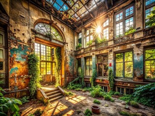 Fototapeta premium Urban Exploration Photography: Capturing the Beauty of Abandoned Places and Hidden Gems in the Cityscape with a Focus on Structures, Texture, and Atmospheric Details