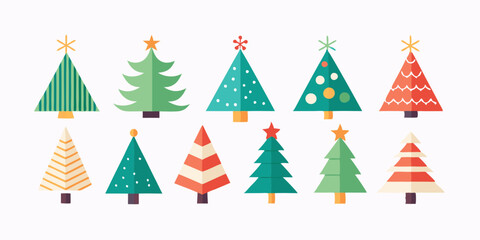 A collection of Minimalist Christmas tree icons set vector on a white background 