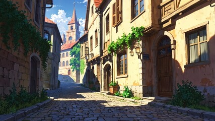 Fototapeta premium Enchanting European Street in Anime Style