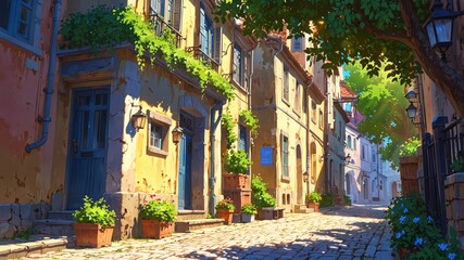 Fototapeta premium Charming European Fairy Tale Street Scene