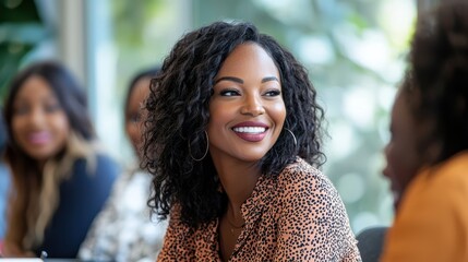 A confident female leader addressing her team in a meeting, symbolizing leadership, empowerment, and collaboration