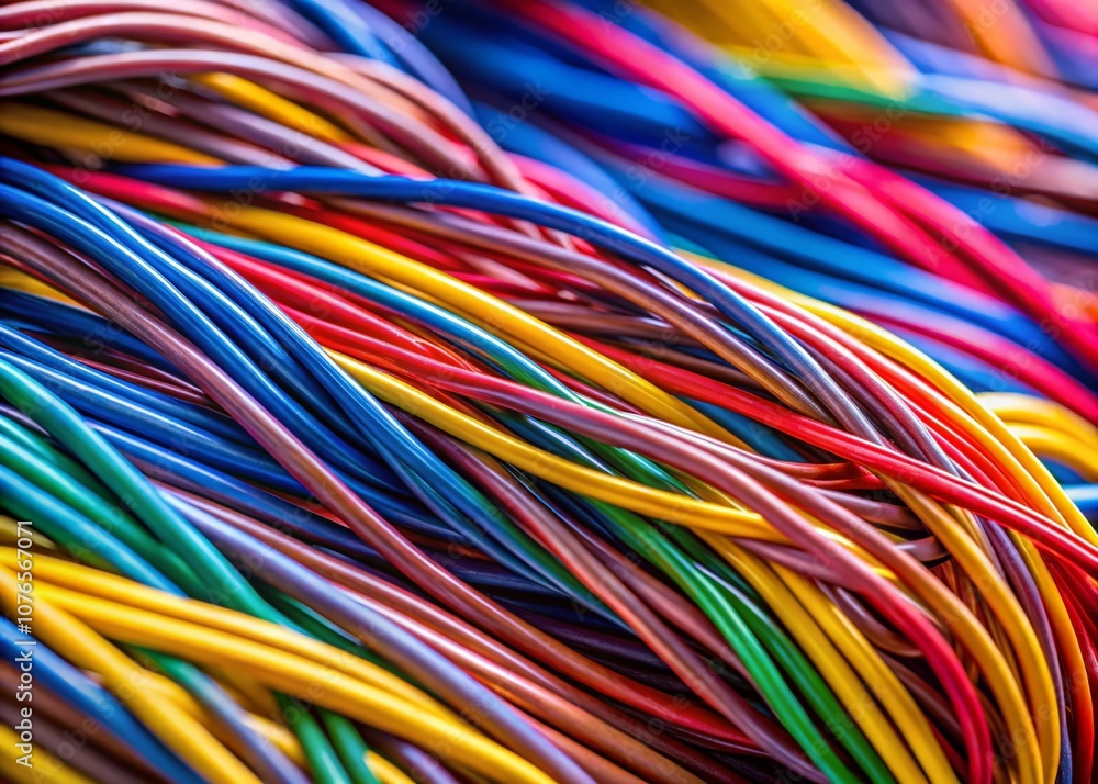 Poster vibrant and textured close-up of colored wires intertwined, showcasing a rich array of hues and patt
