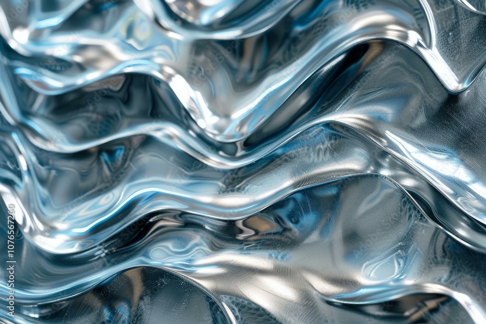 Poster abstract metallic texture forming a wavy pattern with light reflections