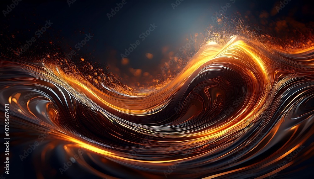 Poster a dark, textured wave flows with glowing orange highlights, creating a sense of dynamic digital move