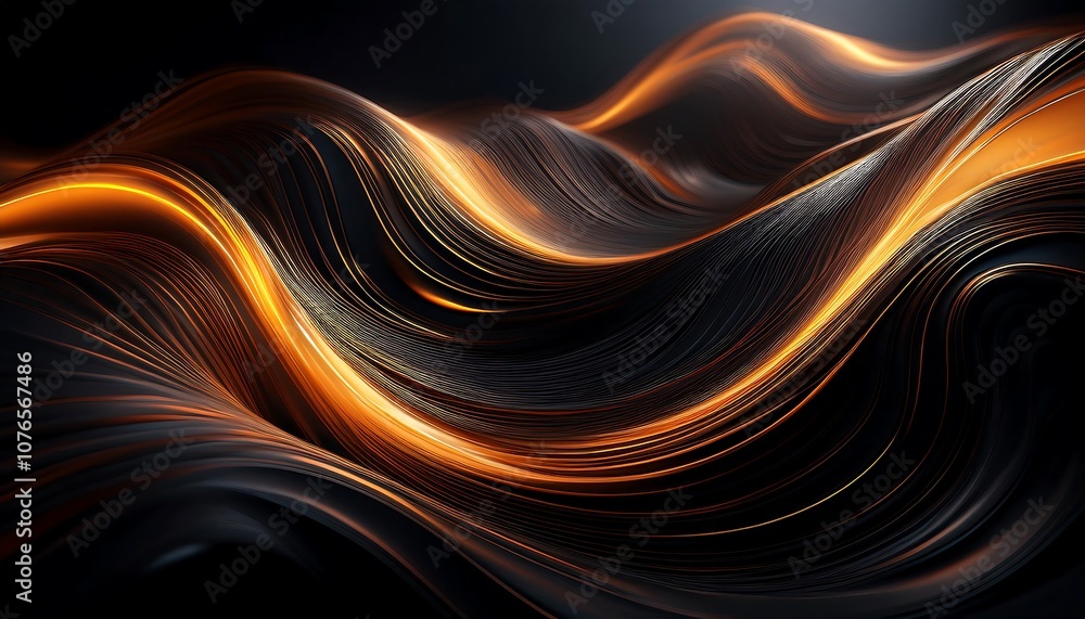 Poster a dark, textured wave flows with glowing orange highlights, creating a sense of dynamic digital move