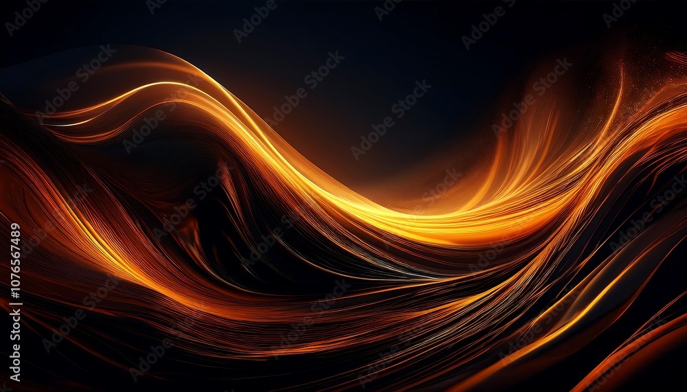 Poster a dark, textured wave flows with glowing orange highlights, creating a sense of dynamic digital move