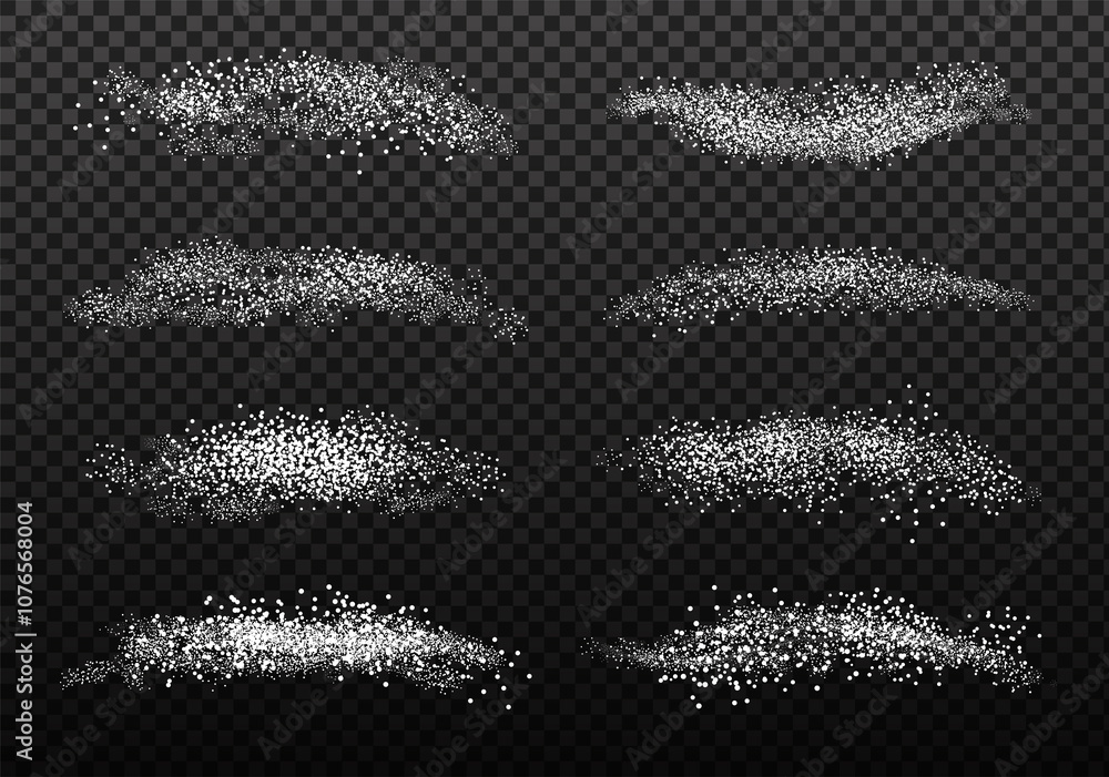 Poster a collection of white sparkles arranged in various patterns on a transparent background.