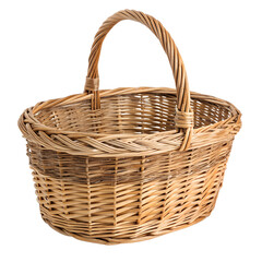 A woven wicker basket with natural texture, isolated on a transparent background