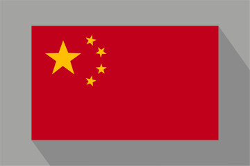 Chinese flag with shadow, vector illustration. The national flag of China.