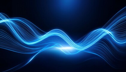 Fototapeta premium Blue light streaks converge and flow across a dark background.
