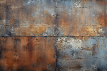 Processed collage of orange rust metal surface texture. Background for banner, backdrop or texture