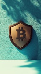 Abstract Marketing Background Featuring Bitcoin and Cryptocurrency Concepts, Ethereum Blockchain Elements, Protective Shield, IoT, and 3D Render, Showcasing Replicable Space, Perfect Composition, Clea