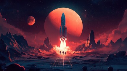Fototapeta premium Rocket Launch on an Alien Planet