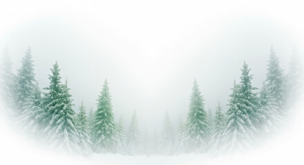 Obraz premium Misty Winter Forest with Snow-Covered Evergreen Trees