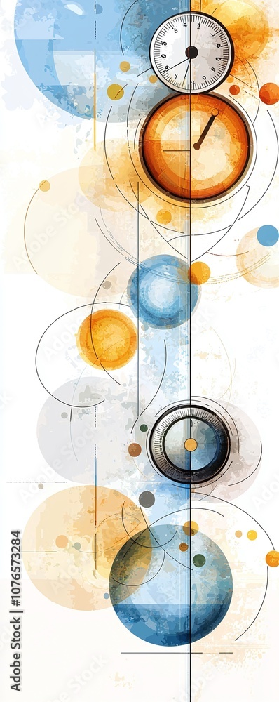 Poster abstract clock face with circles and lines.