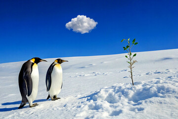 Obraz premium Antarctic Penguins on Iceberg in Ocean Scene