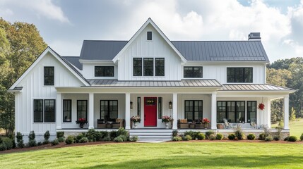 Modern Farmhouse with Red Door