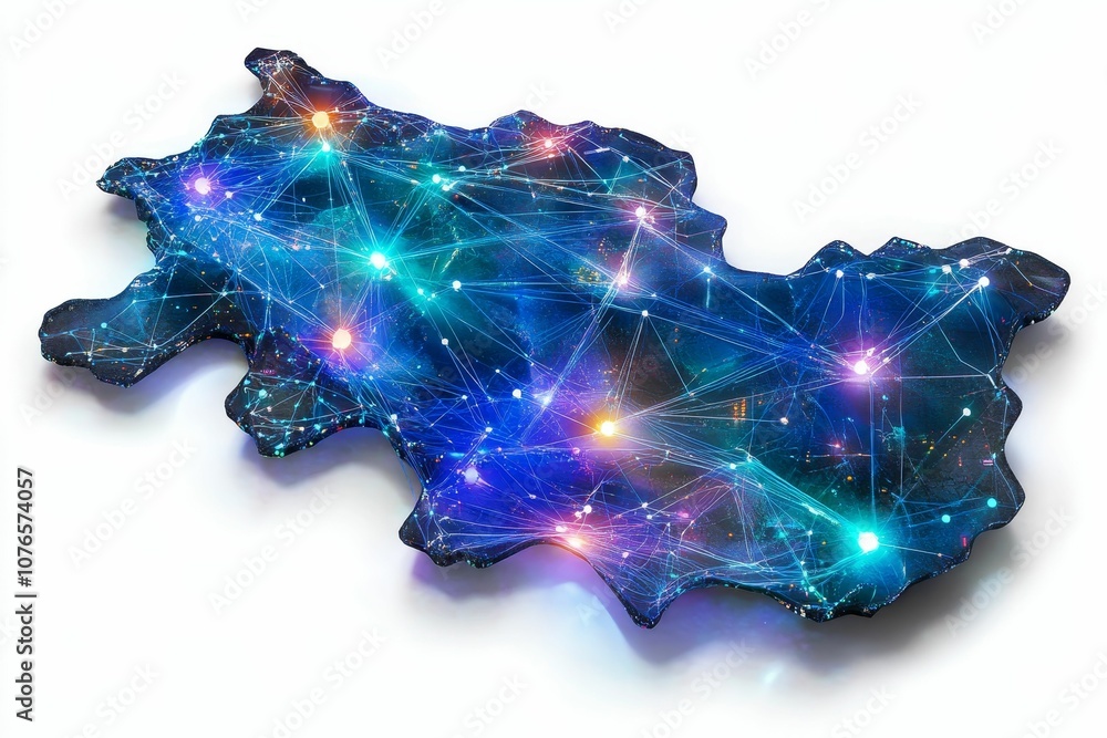 Poster blue glowing map with interconnected lines.