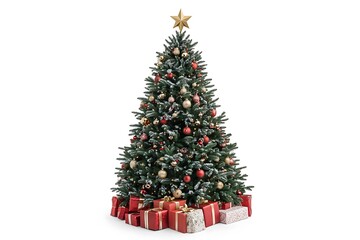 Obraz premium Colorful Christmas tree with wrapped presents, creating a cozy and festive atmosphere 