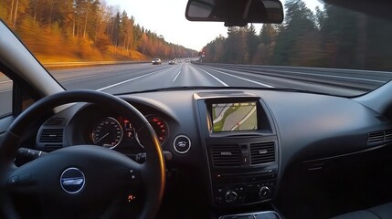 Driving car view on a highway, capturing the sense of speed and motion