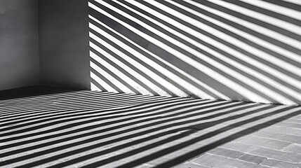 Naklejka premium Geometric shadows cast by sunlight through a window, adding depth to a blank wall, 8K