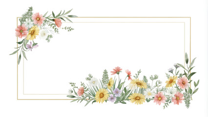 Watercolor floral frame. Hand painted flowers on white background. Vector illustration.