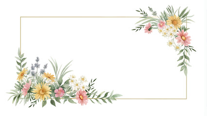Beautiful watercolor illustration with flowers and leaves on a white background