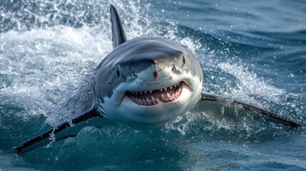 Naklejka premium A close-up of a shark face as it glides through the water