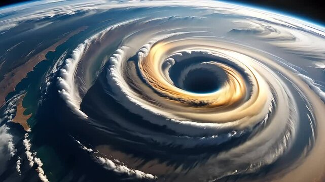 anticyclone over the planet, vortices in the sky, thick clouds, ecological, typhoon, tornado, natural disasters, weather season, earth in space, storm	
