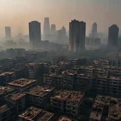 Fototapeta premium An smog covered city showing the effects of pollution and global warming in the future