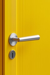 Obraz premium A yellow door with a silver handle, close-up, in a simple, minimalistic style