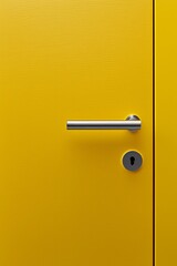 A yellow door with a silver handle, close-up, in a simple, minimalistic style